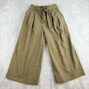 Gap Pants Womens 2 Brooklyn Olive Green Belted Pleated Wide Leg Cropped‎ Trouser
